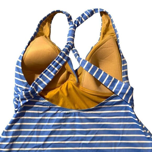 L.L. Bean Blue White Striped Twisted Front Crossed Back Tankini Top MEDIUM - Picture 4 of 16